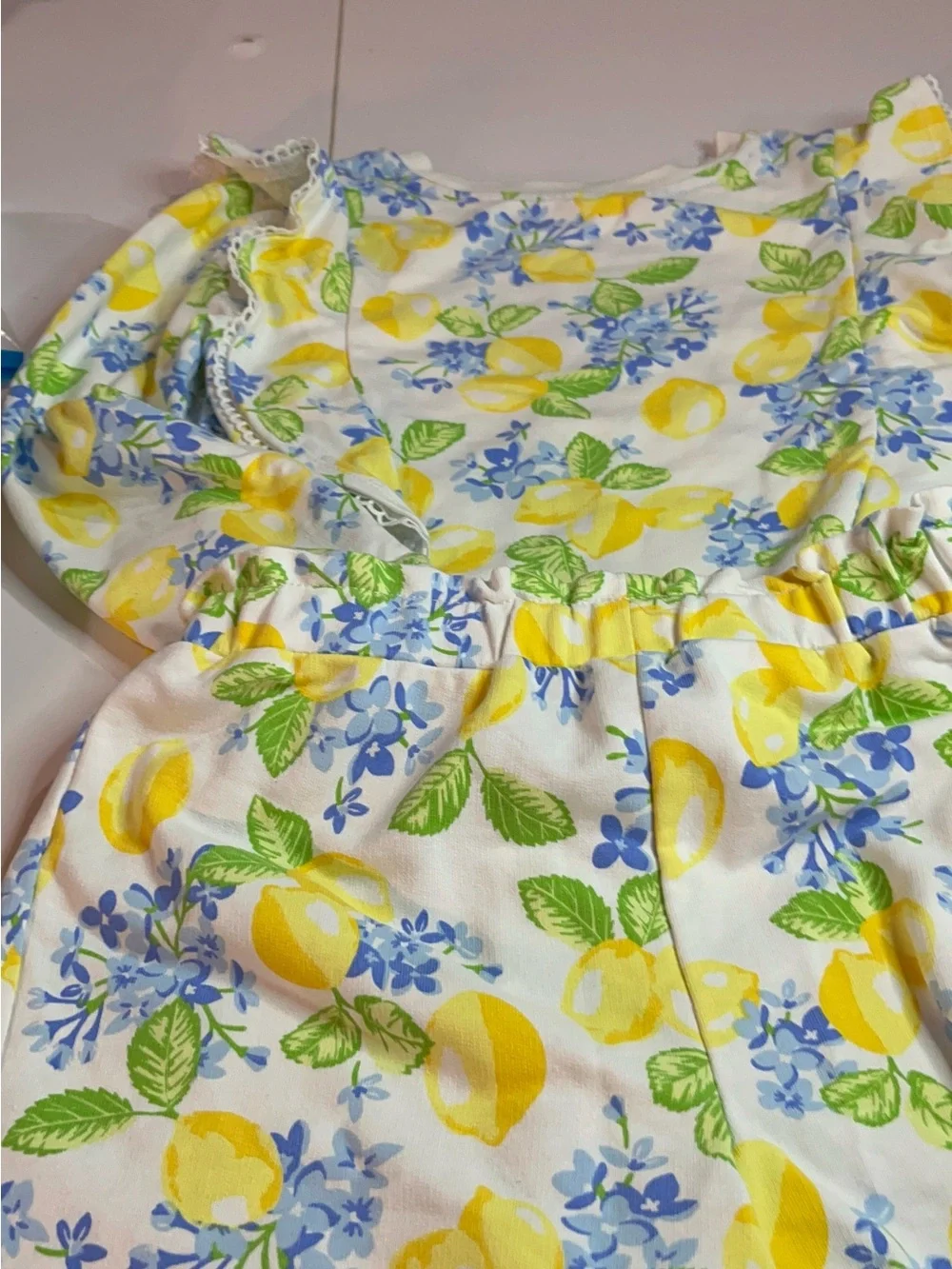 Issac Mizahari Lemon Print Shorts Set - Yellow & Blue